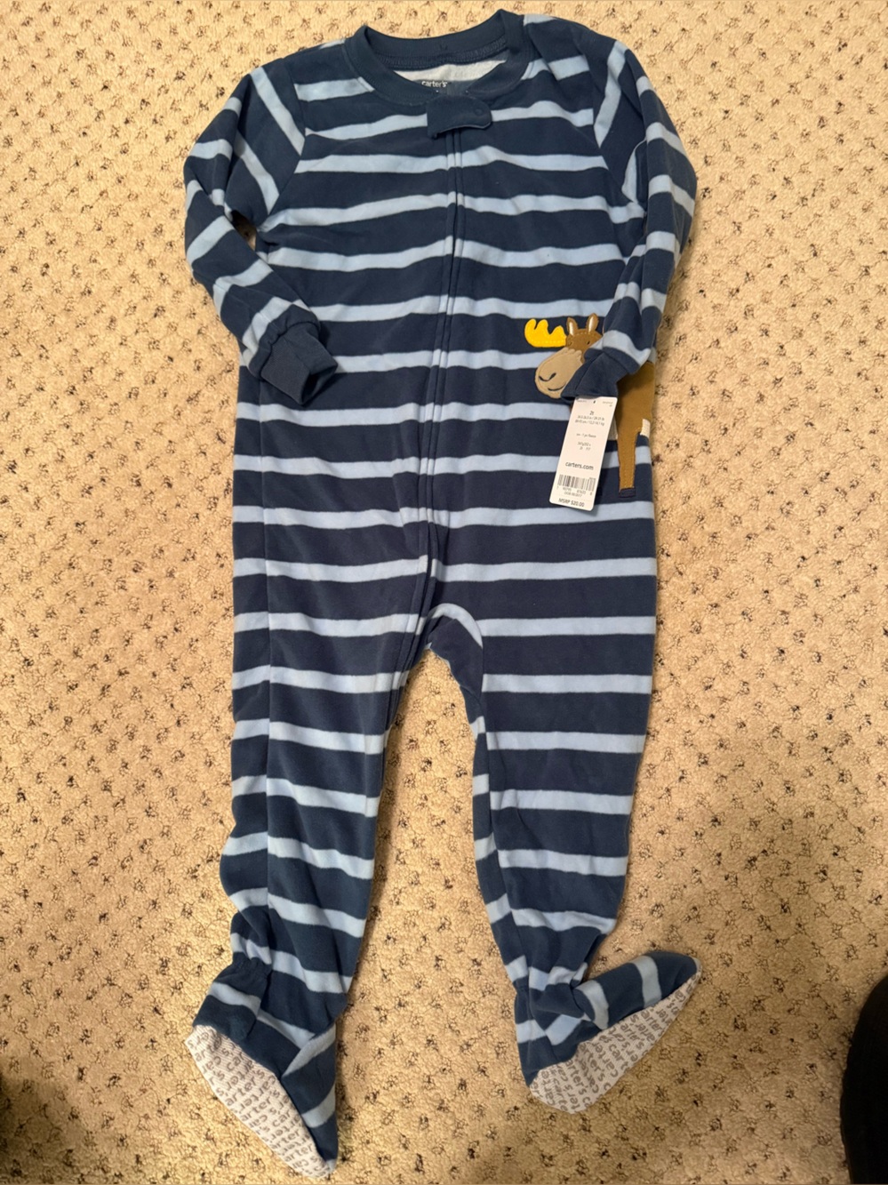 Carter's Navy and Light Blue Striped Footed One-Piece Pajamas with Moose
